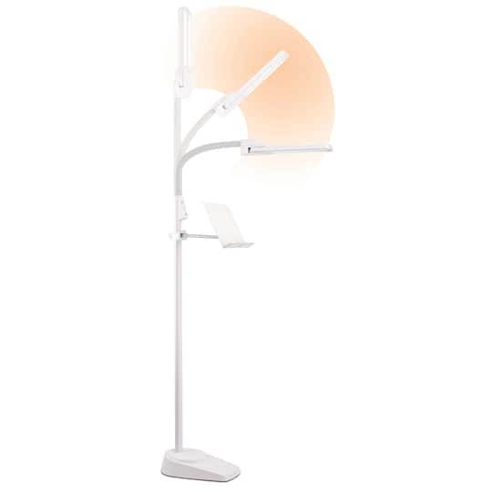 OttLite White Dual Shade LED Floor Lamp with USB Charging Station